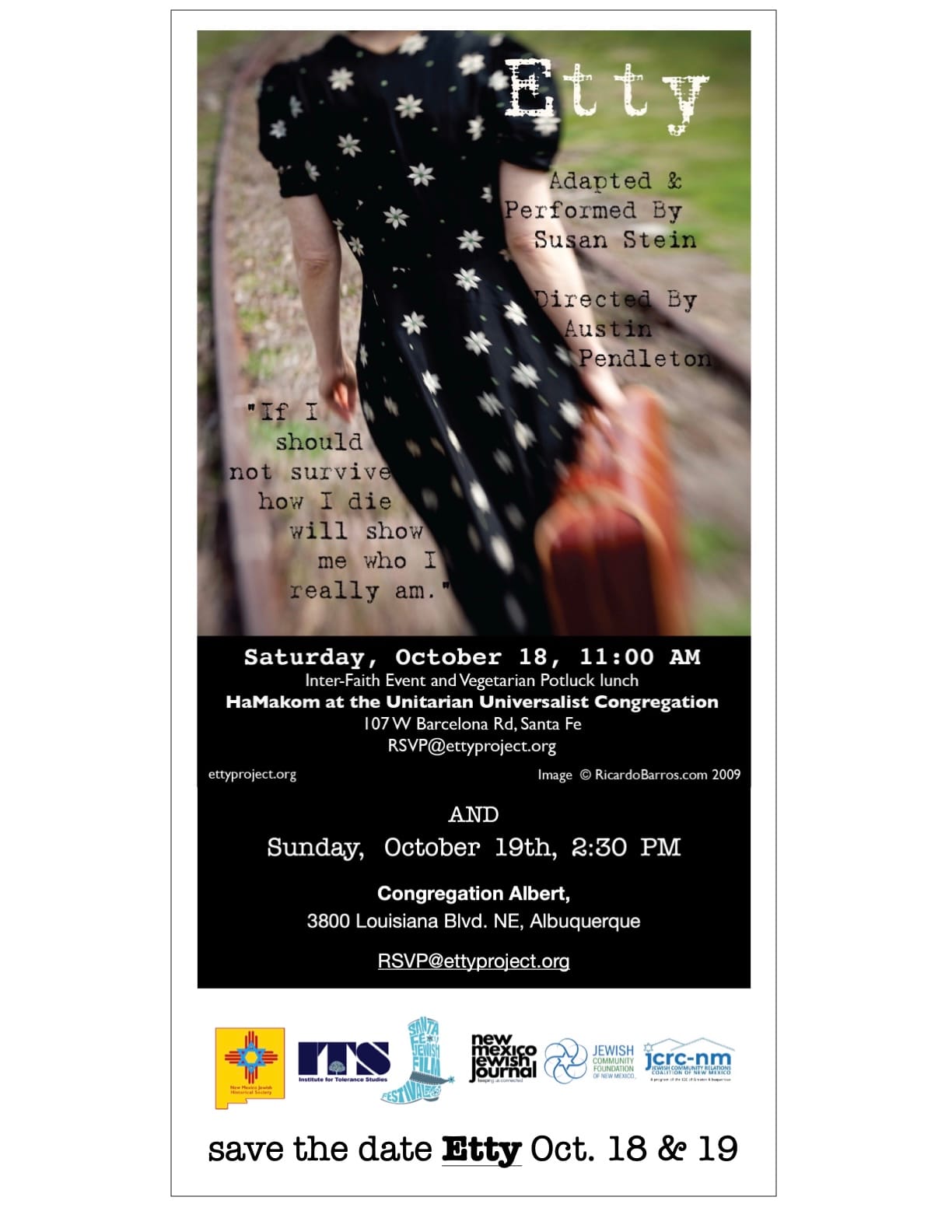 save the date "Etty" FILM OCTOBER 18 & 19 - sponsored by NMJJ, NMJHS, ITS, SFJFF, JCF, JCRC-NM
