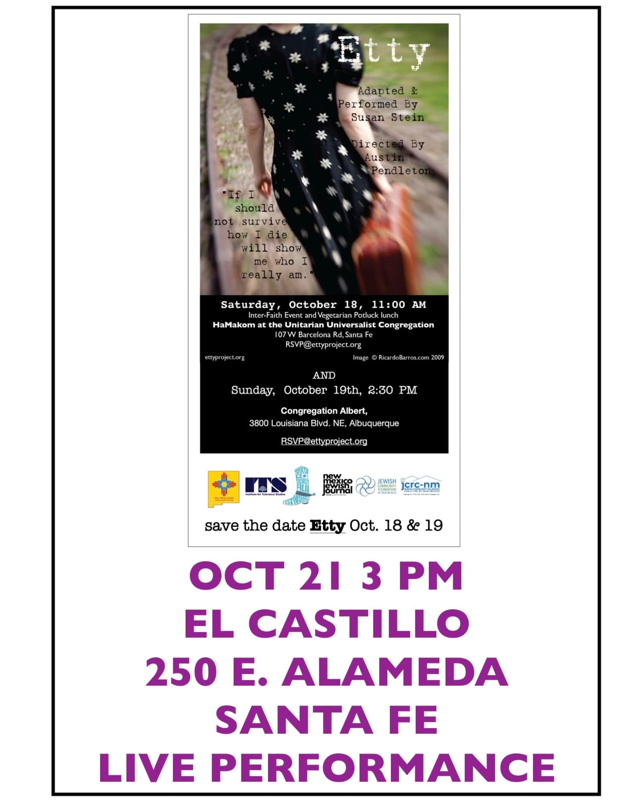 "Etty" LIVE PERFORMANCE OCT. 21, 3 p.m. El Castillo, 250 Alameda Santa Fe
