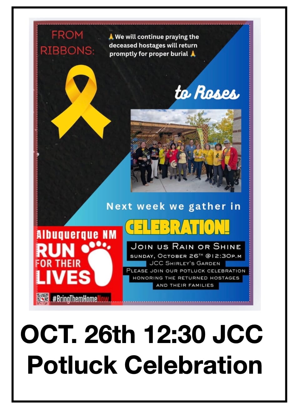 Next Run for Their Lives: Sunday OCT 26th at 12:30 JCC Celebration.