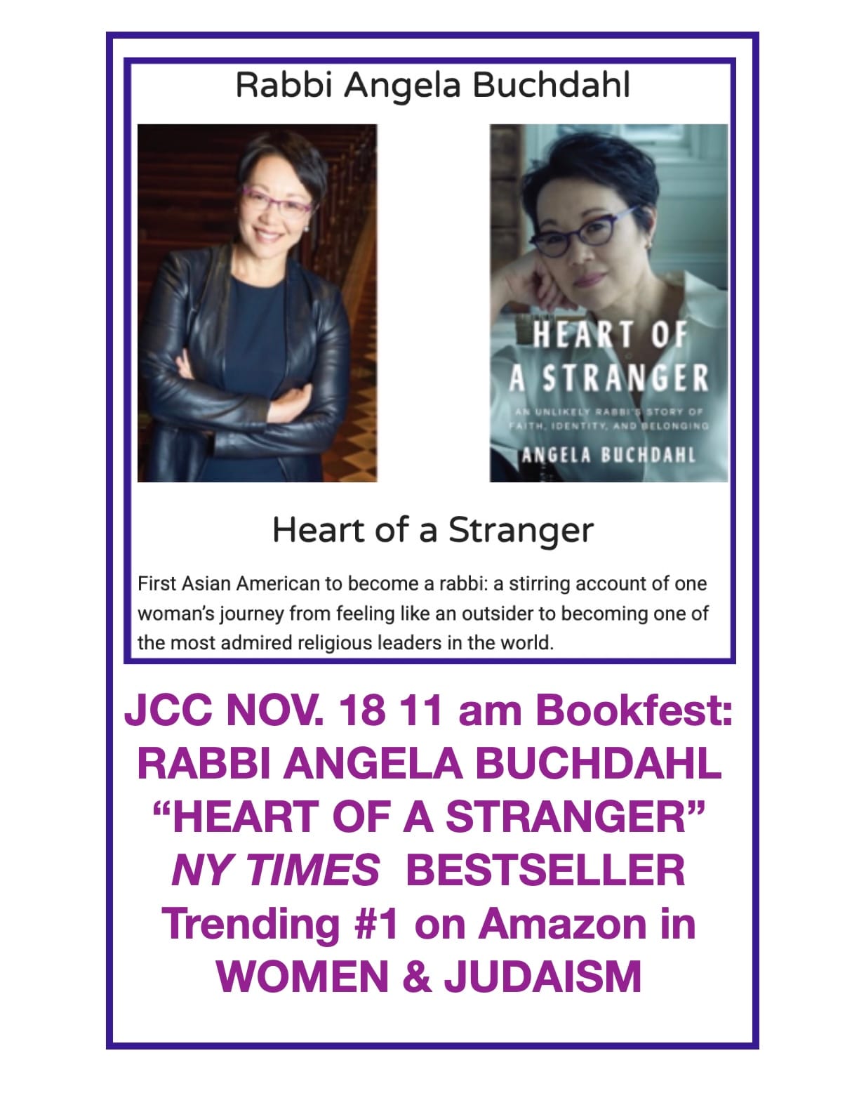 RABBI ANGELA BUCHDAHL "HEART OF A STRANGER" NYT Bestselling Memoir of 1st Asian-American Rabbi ~ Bookfest!