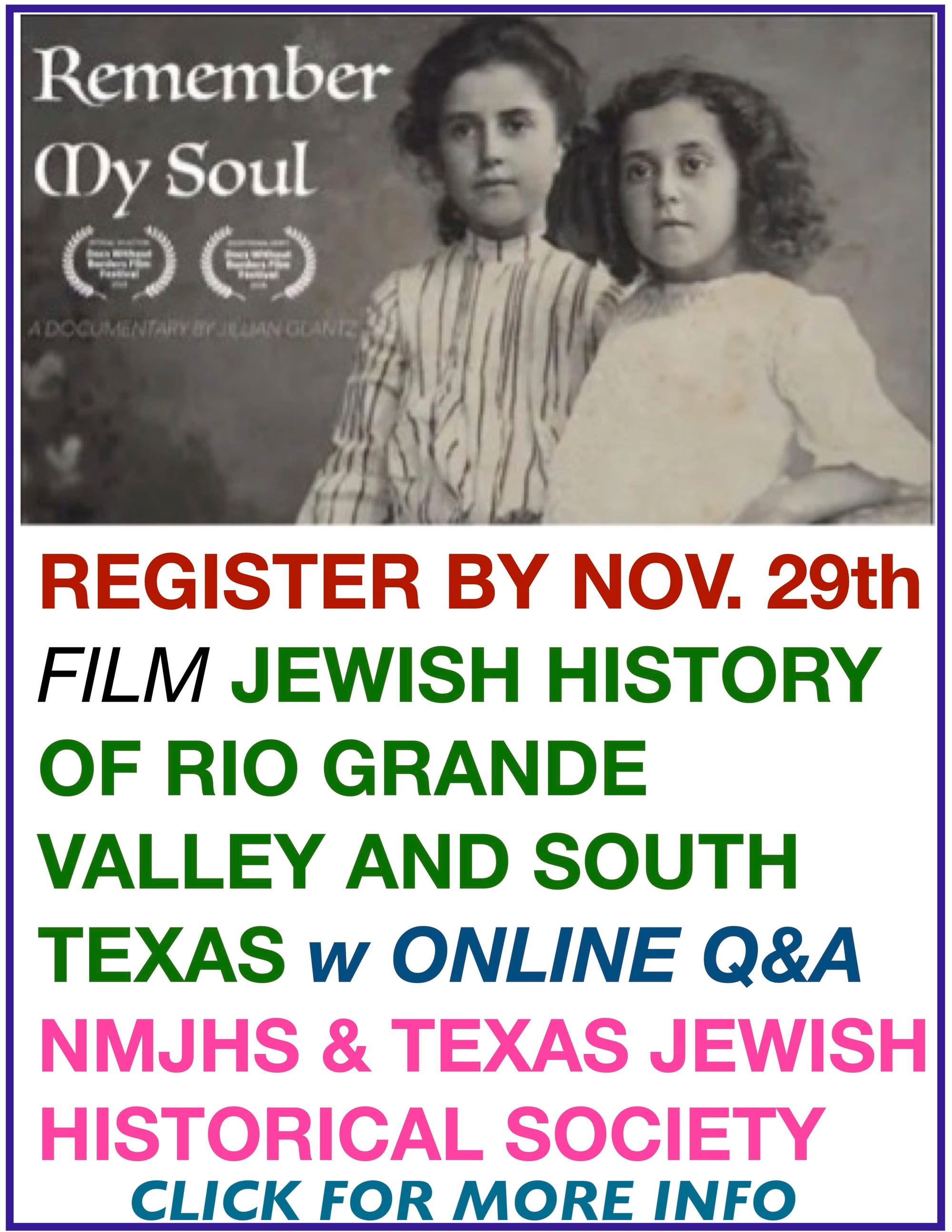 REMEMBER MY SOUL Register by Nov. 28th for advance screening Dec. 1-6 and Dec. 7th Q&A online