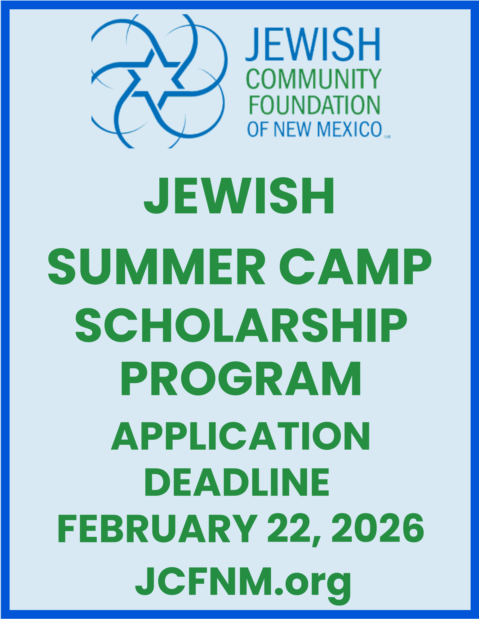 JEWISH COMMUNITY FOUNDATION OF NEW MEXICO JEWISH SUMMER CAMP SCHOLARSHIPS deadline FEB. 21st ~ Life & Legacy ~ Grants Made to Immigrant and Refugee Orgs ~ NM to create $6.8 million in endowed gifts ~  Meet: Sarah Winger, new Executive Director