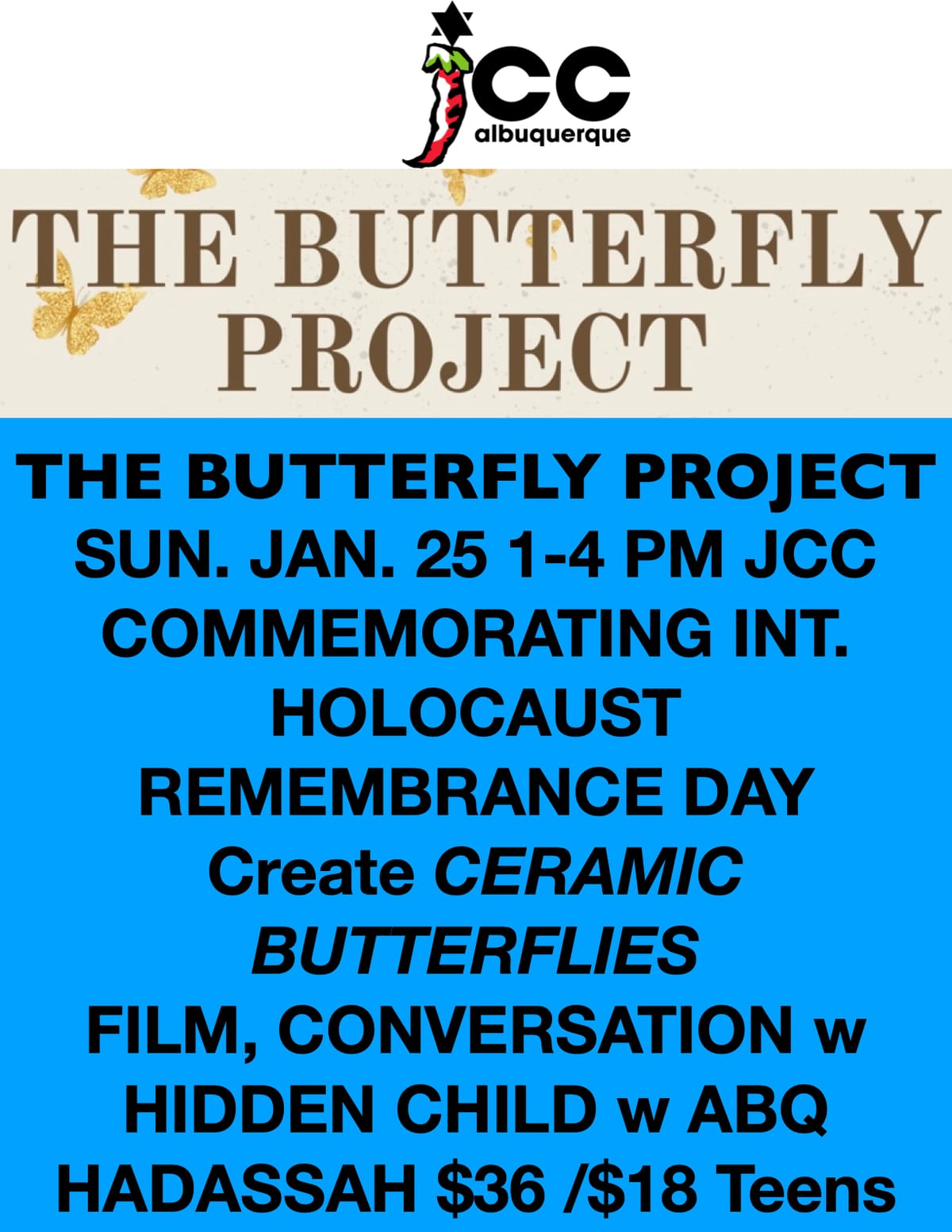 JCC THE BUTTERFLY PROJECT INTERNATIONAL HOLOCAUST REMEMBRANCE DAY:  THE BUTTERFLY PROJECT JAN. 25 1-4. ~ BOOKFEST FEB. 8th Author Rachel Cockerell The Melting Point
