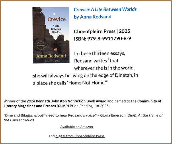 CREVICE: A Life Between Worlds by Anna Redsand ~ winner of the Kenneth Johnston Nonfiction Book Award and a CLMP 2025 selection