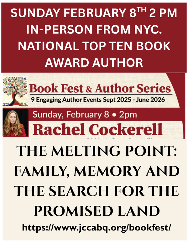 RACHEL COCKERELL  In Person JCC Book Fest Feb. 8th 2 pm "The Melting Point" Ten Best Books - Washington Post & New Yorker